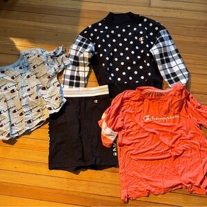 Champion Women Set of 4 - crop tee, bike shorts, coral tee, mockneck sweatshirt